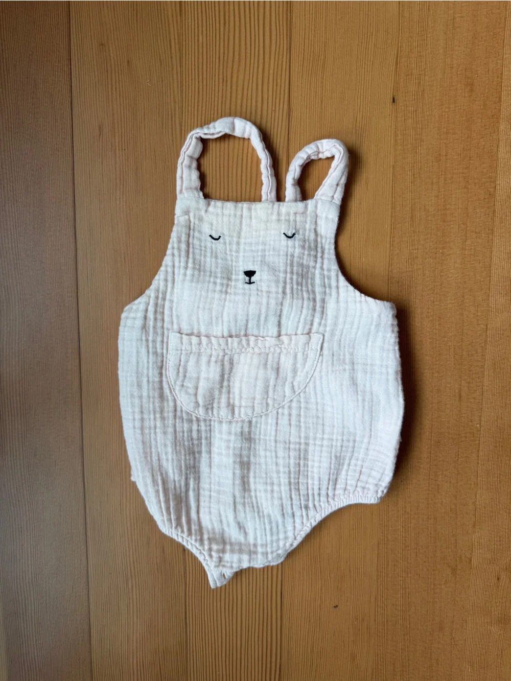 My Little Cozmo Muslin Baby Pink Gauze Romper 6-9M Embroidered Face Barcelona